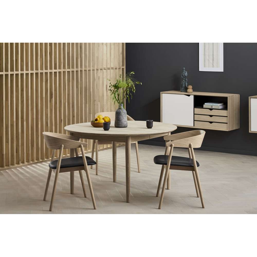 Andersen Furniture Classic 295 spisebord Ø125 i sæbebehandlet eg med udtræk