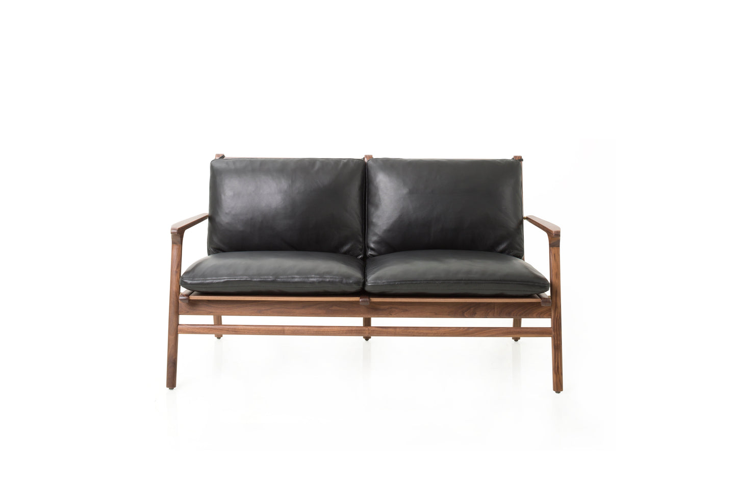 Rén 2-seater lounge sofa in walnut with black leather from Stellar Works
