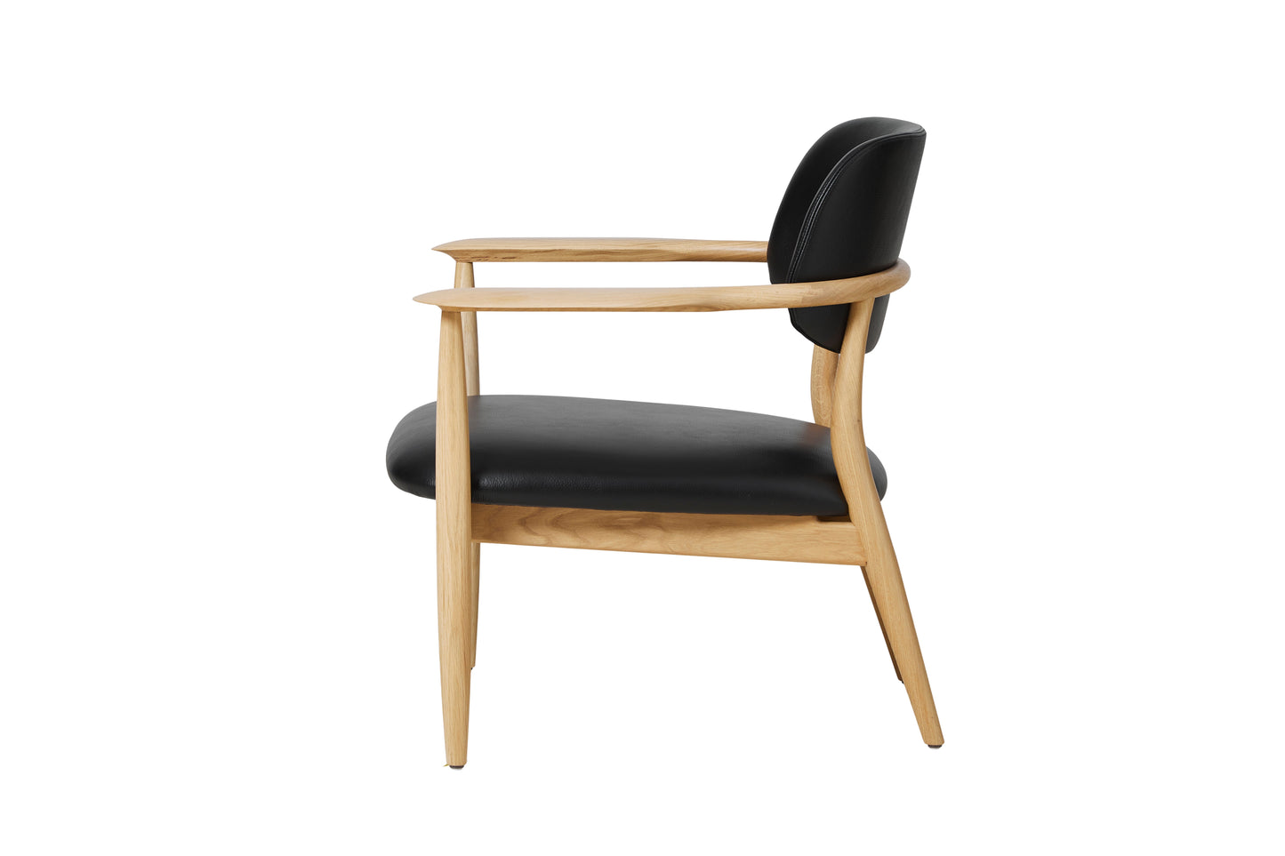 Slow Lounge Chair with Armrests in Oak and Black Leather by Stellar Works