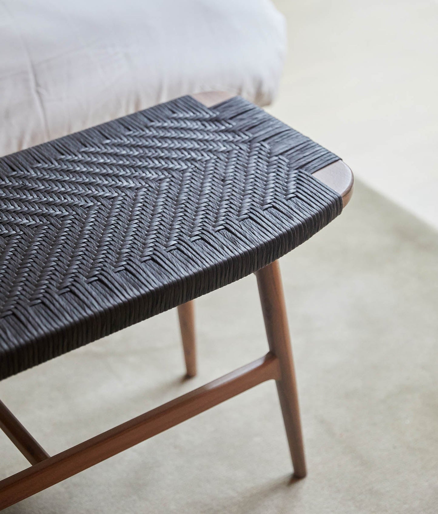 Freja Bench, Walnut with Black Woven Seat by Stellar Works