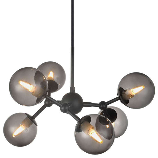 Atom chandelier 6l g9 sort/smoke glas