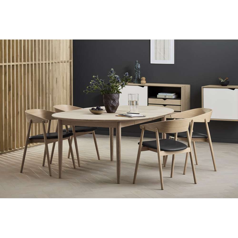 Andersen Furniture Classic 295 spisebord Ø125 i sæbebehandlet eg med udtræk
