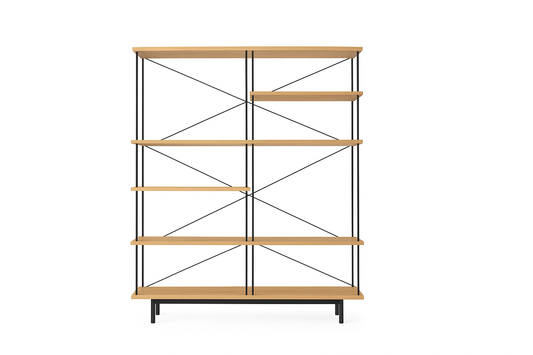 Seiton Shelving Unit 4-2R (Right) in Lacquered Oak with Black Frame by Stellar Works