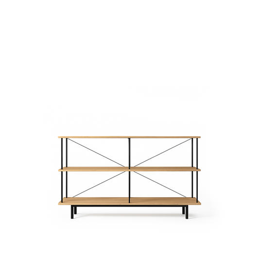 Seiton 3 Shelving Unit in Lacquered Oak with Black Frame by Stellar Works