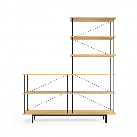 Seiton 3-3 R (Right) Shelving Unit in Lacquered Oak with Black Frame by Stellar Works