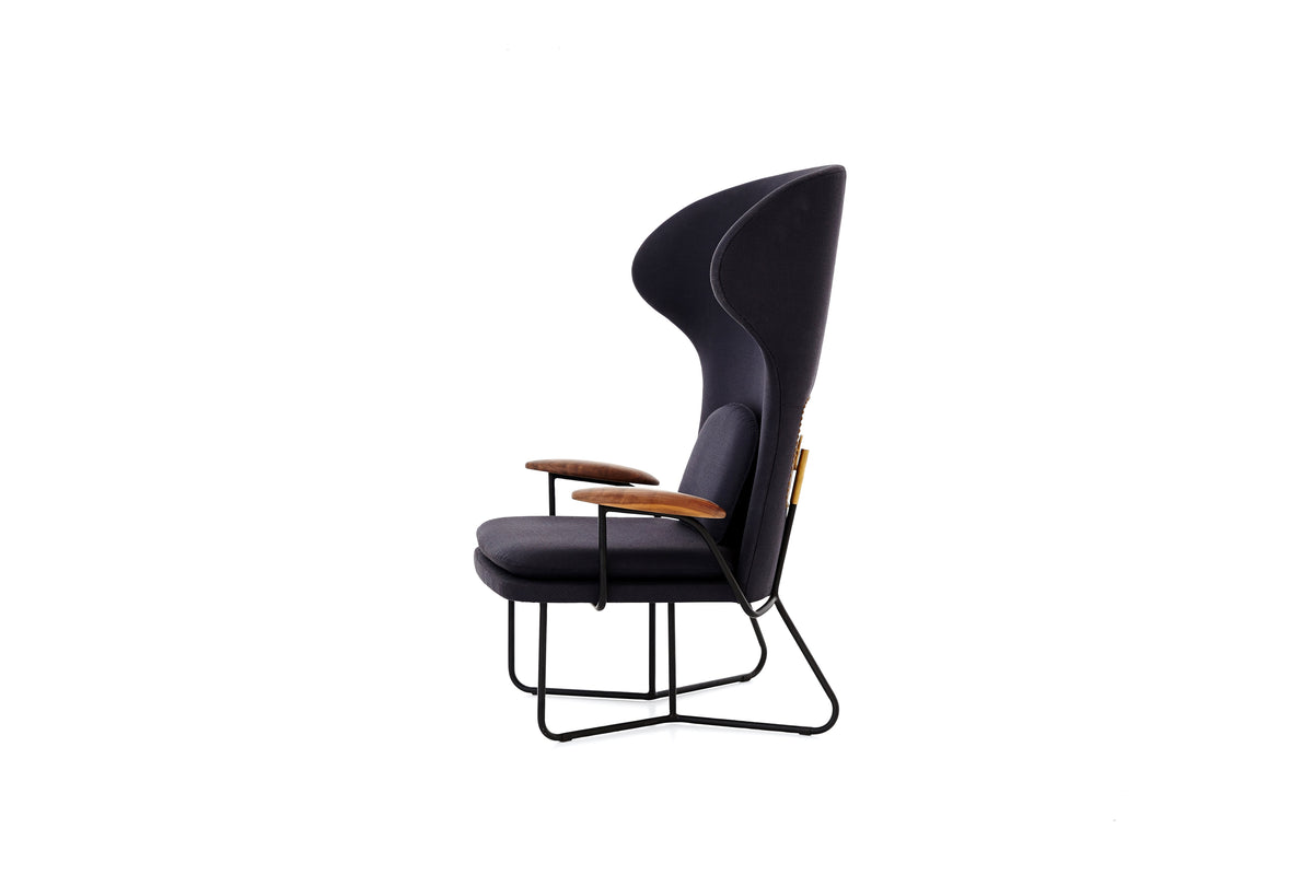 Chillax Highback lounge chair in walnut with fabric upholstery