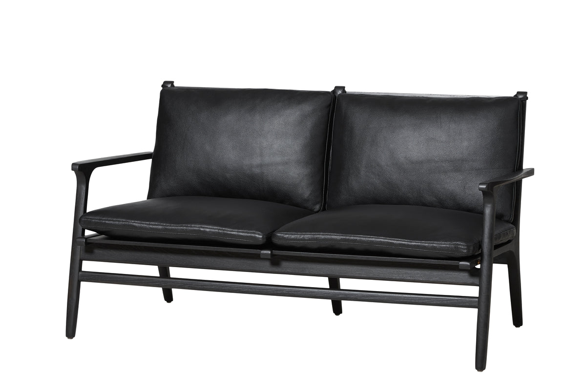 Rén Lounge Sofa 2-Seater in Black Painted Oak with Black Leather by Stellar Works