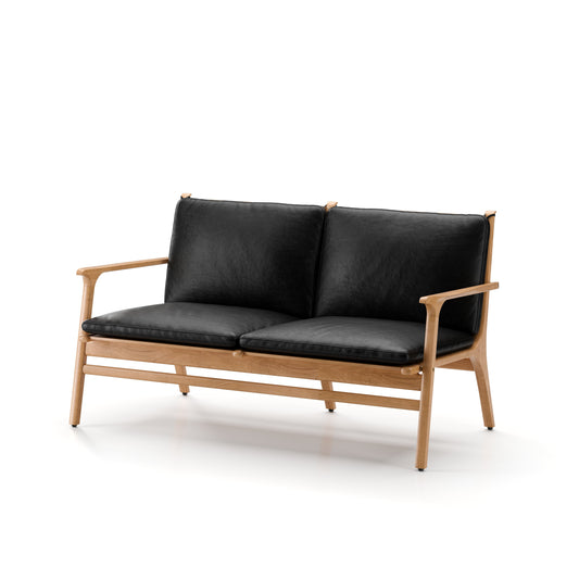 Rén Lounge Sofa for 2 persons in Natural Oak with Black Leather by Stellar Works