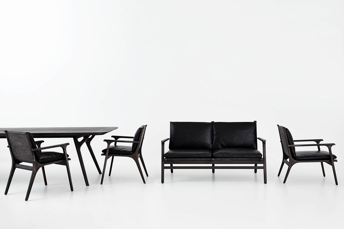 Rén Lounge Sofa 2-Seater in Black Painted Oak with Black Leather by Stellar Works