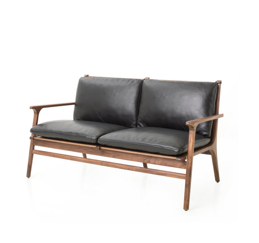 Rén 2-seater lounge sofa in walnut with black leather from Stellar Works
