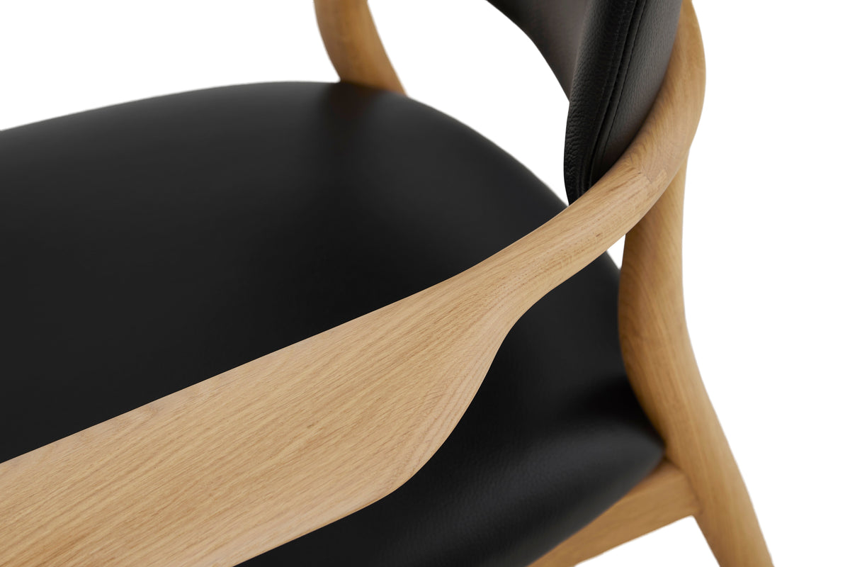 Slow Lounge Chair with Armrests in Oak and Black Leather by Stellar Works