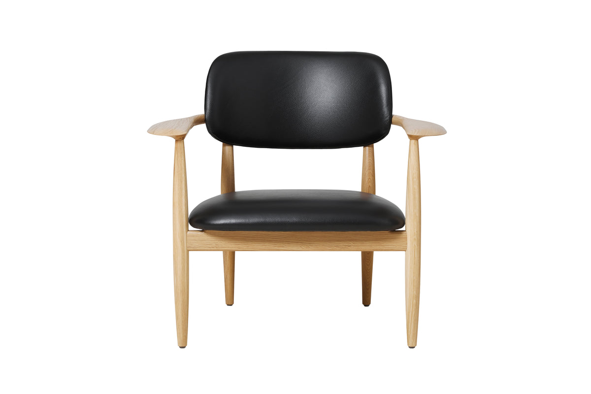 Slow Lounge Chair with Armrests in Oak and Black Leather by Stellar Works