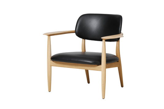 Slow Lounge Chair with Armrests in Oak and Black Leather by Stellar Works