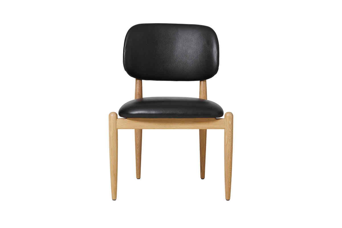 Slow Side Chair in Oak with Black Leather by Stellar Works
