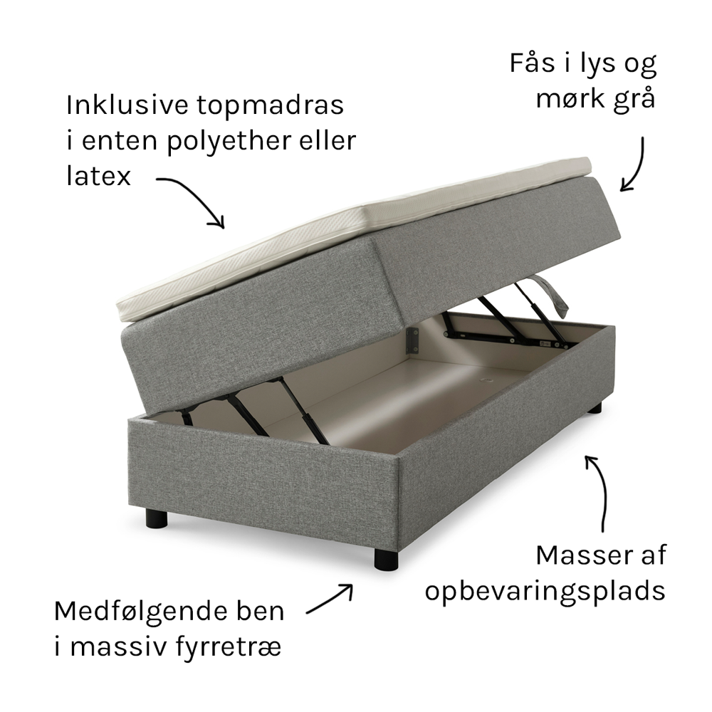 Nights by KJEPS seng med opbevaring 140x200 – inkl. 40 mm latex topmadras
