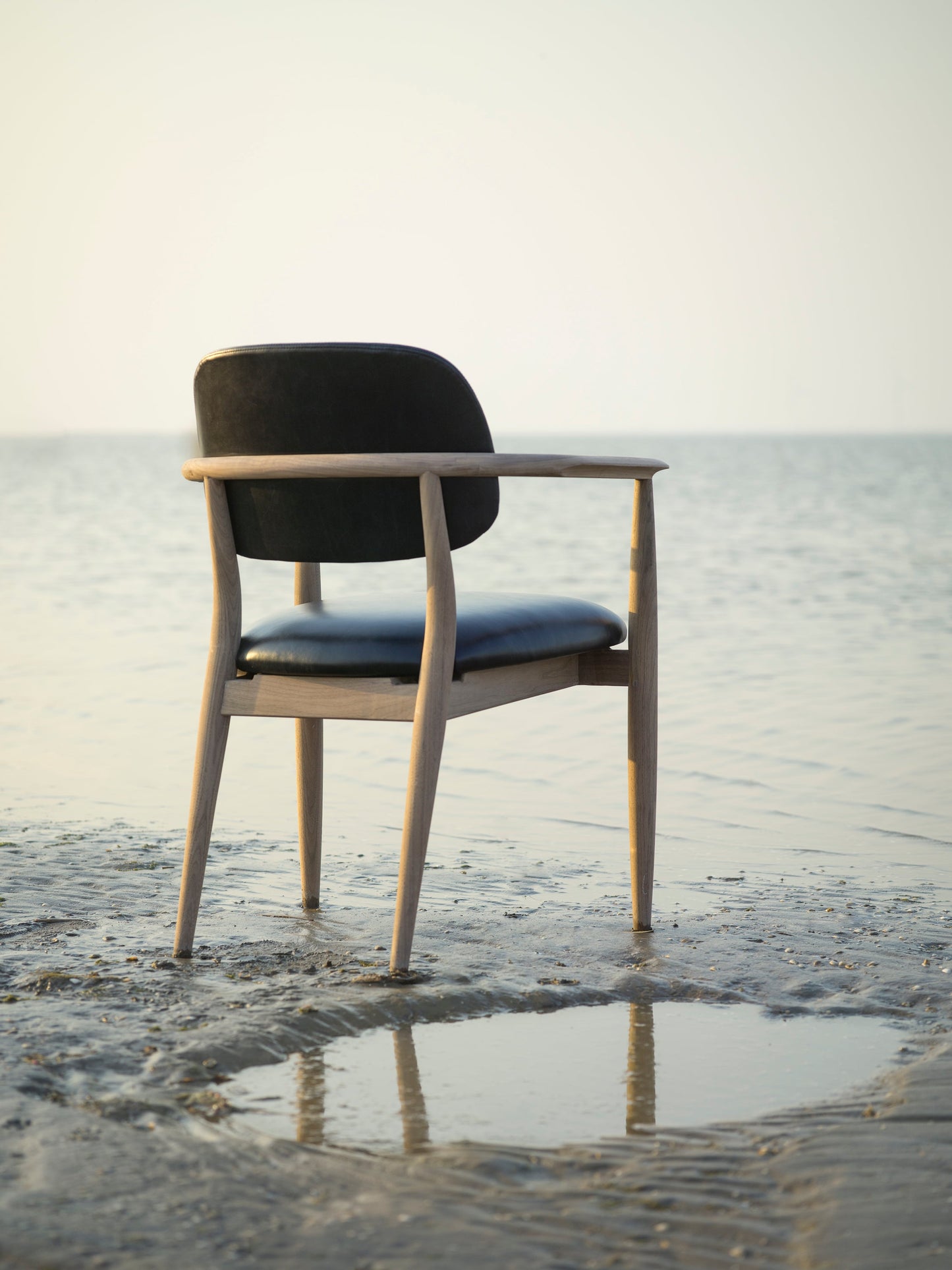 Slow Dining Chair in Oak with Black Leather by Stellar Works