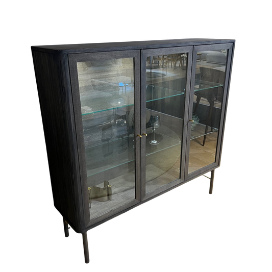 Velvet vitrine m/ 3 glasdøre og LED spot