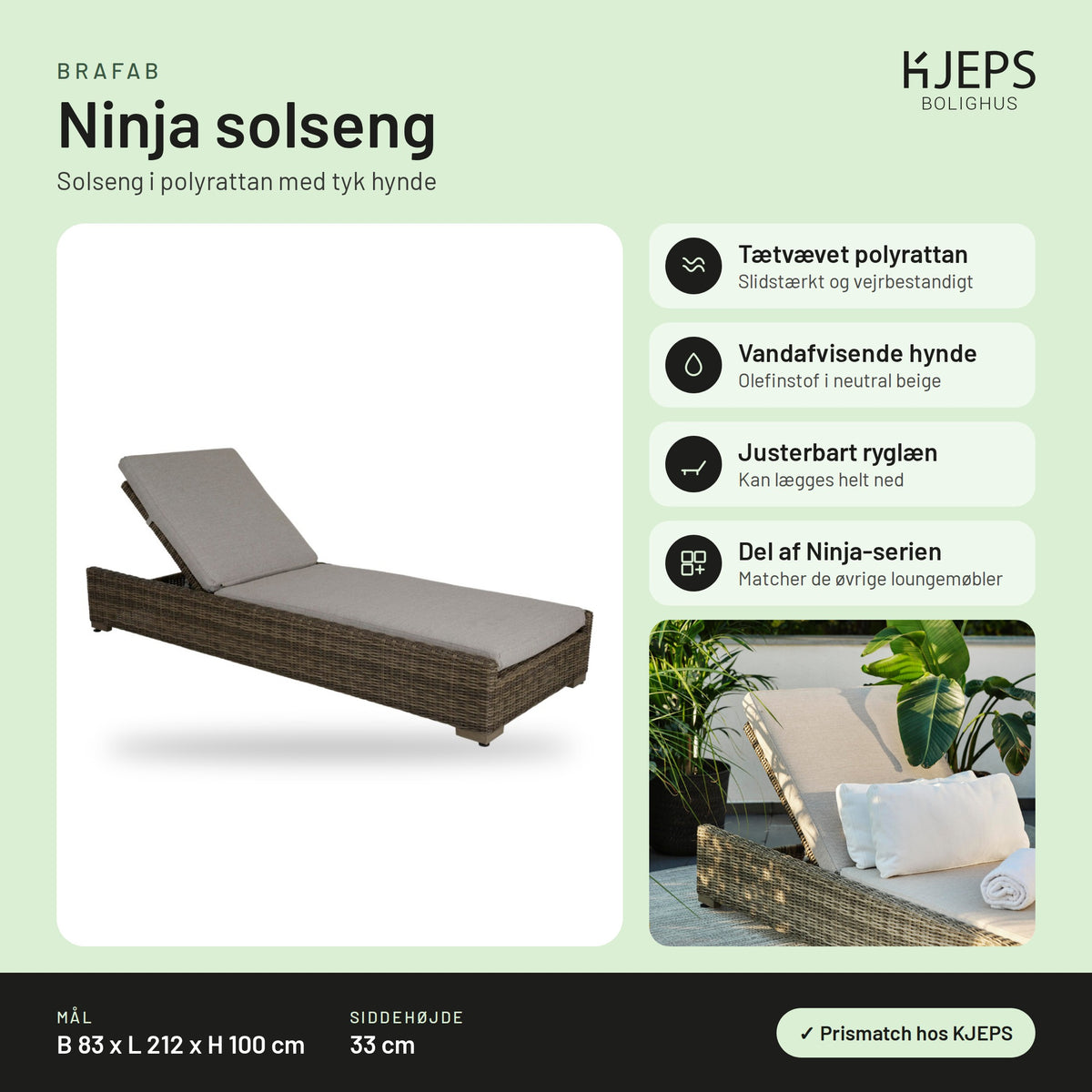 Brafab Ninja solseng – infografik med mål og materialer