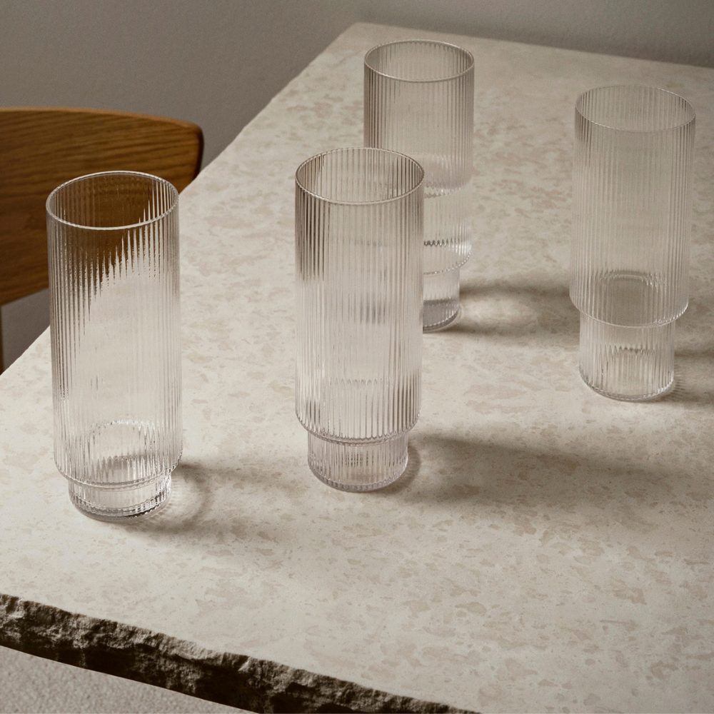 Ferm Living Ripple Long Drink Glas - Sæt af 4 - Klar