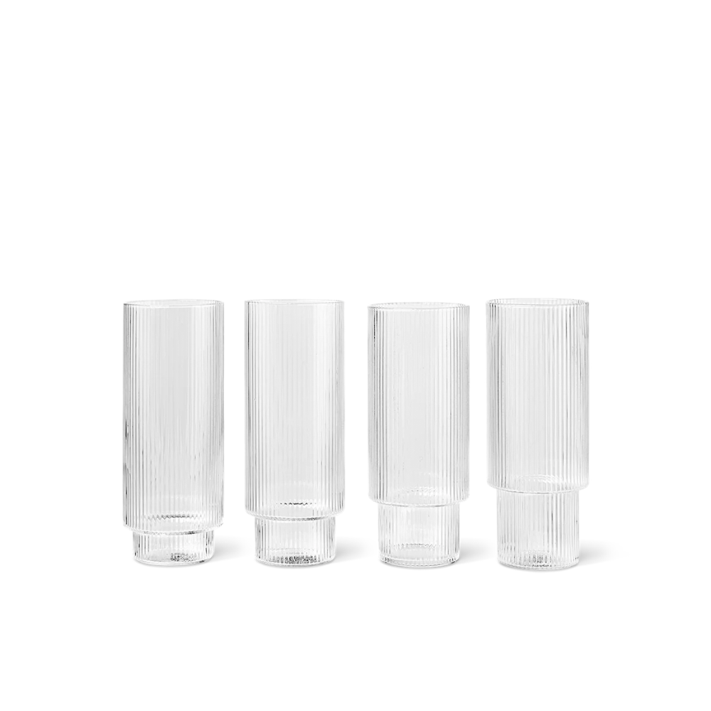 Ferm Living Ripple Long Drink Glas - Sæt af 4 - Klar