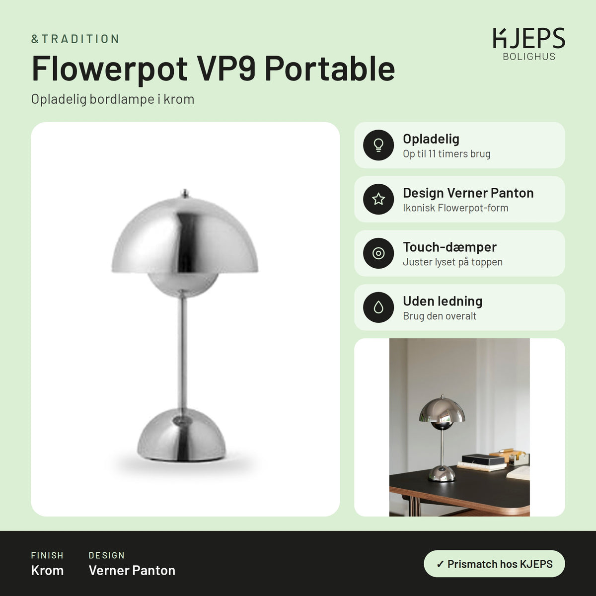 &Tradition Flowerpot VP9 Portable – infografik med mål og materialer